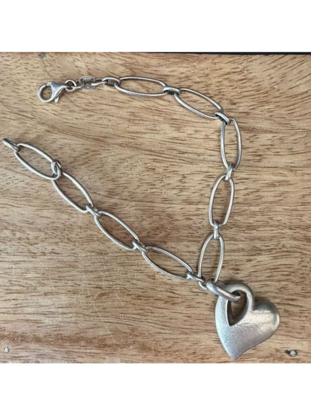 Heavy Dimensional Sterling Silver Matte Fnish  Link Heart Bracelet